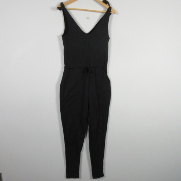 Fair Indigo Pants - FAIR INDIGO Black Organic Pima Cotton Spandex Jumpsuit Women's Size S Minimalist